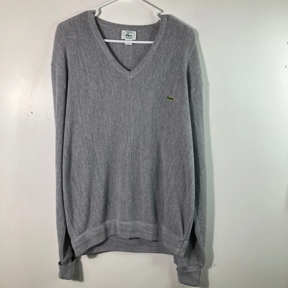 IZOD Lacoste V Neck Sweater‎ Mens XL Gray Pullover Long Sleeve Acrylic